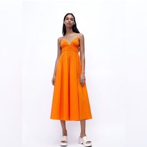 Zara orange midi dress